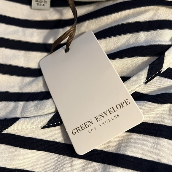 Green Envelope Los Angeles striped short sleeves shirttail Sz L top t shirt - Picture 5 of 6